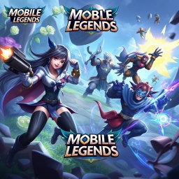 A vibrant and dynamic scene featuring Mobile Legends heroes in an intense battle setting
