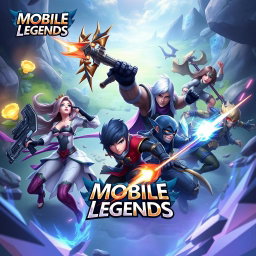 A vibrant and dynamic scene featuring Mobile Legends heroes in an intense battle setting