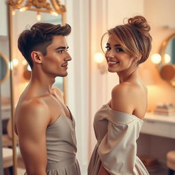 A stunning male-to-female transformation scene showcasing the beauty of gender transition