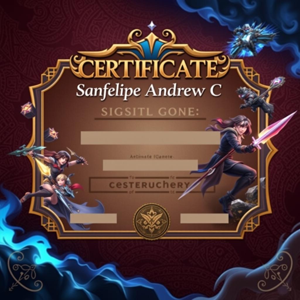 A certificate design for an individual named Sanfelipe Andrew C, prominently displayed at the top in elegant, bold typography