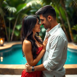 An intimate scene of a couple in a serene and private setting, showcasing the beauty of love and connection