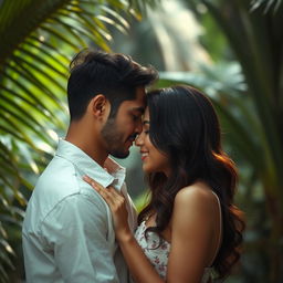An intimate scene of a couple in a serene and private setting, showcasing the beauty of love and connection