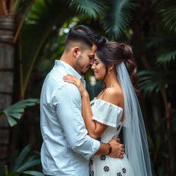 An intimate scene of a couple in a serene and private setting, showcasing the beauty of love and connection