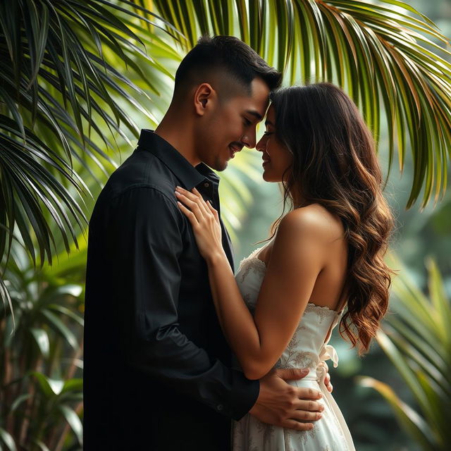 An intimate scene of a couple in a serene and private setting, showcasing the beauty of love and connection