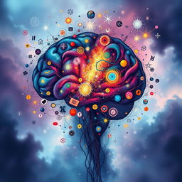 An abstract representation of the human mind, filled with vibrant colors and intricate patterns, showcasing the complexity and depth of thought
