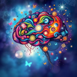 An abstract representation of the human mind, filled with vibrant colors and intricate patterns, showcasing the complexity and depth of thought