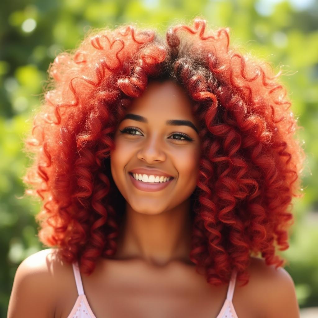 A person with vibrant, curly hair, showcasing a beautiful and voluminous hairstyle