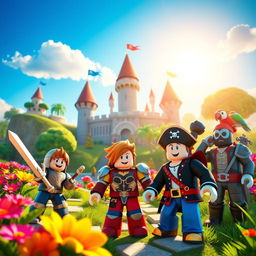 A dynamic scene set in the vibrant universe of Roblox, showcasing colorful avatars exploring a fantastical landscape