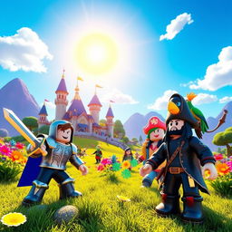 A dynamic scene set in the vibrant universe of Roblox, showcasing colorful avatars exploring a fantastical landscape