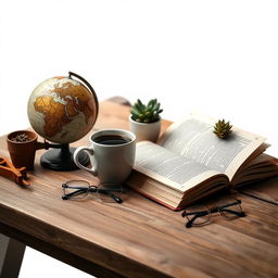 A realistic image of a wooden table with a white background