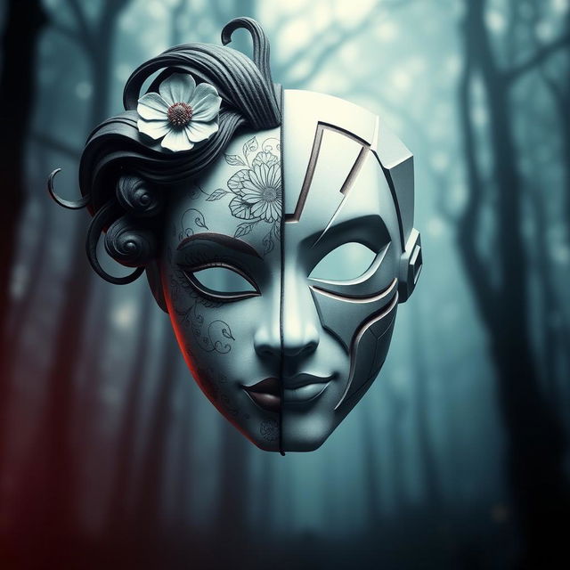 A unique and artistic representation of a mask that is half feminine and half masculine