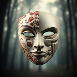 A unique and artistic representation of a mask that is half feminine and half masculine
