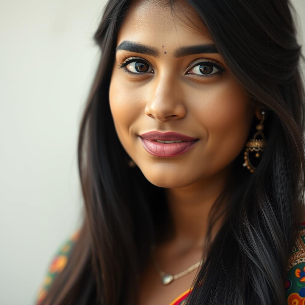 A close-up portrait of a beautiful desi woman showcasing natural beauty, featuring realistic pimple acne on her face