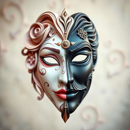 A strikingly artistic mask that elegantly merges half feminine and half masculine features, showcasing the beauty of both genders