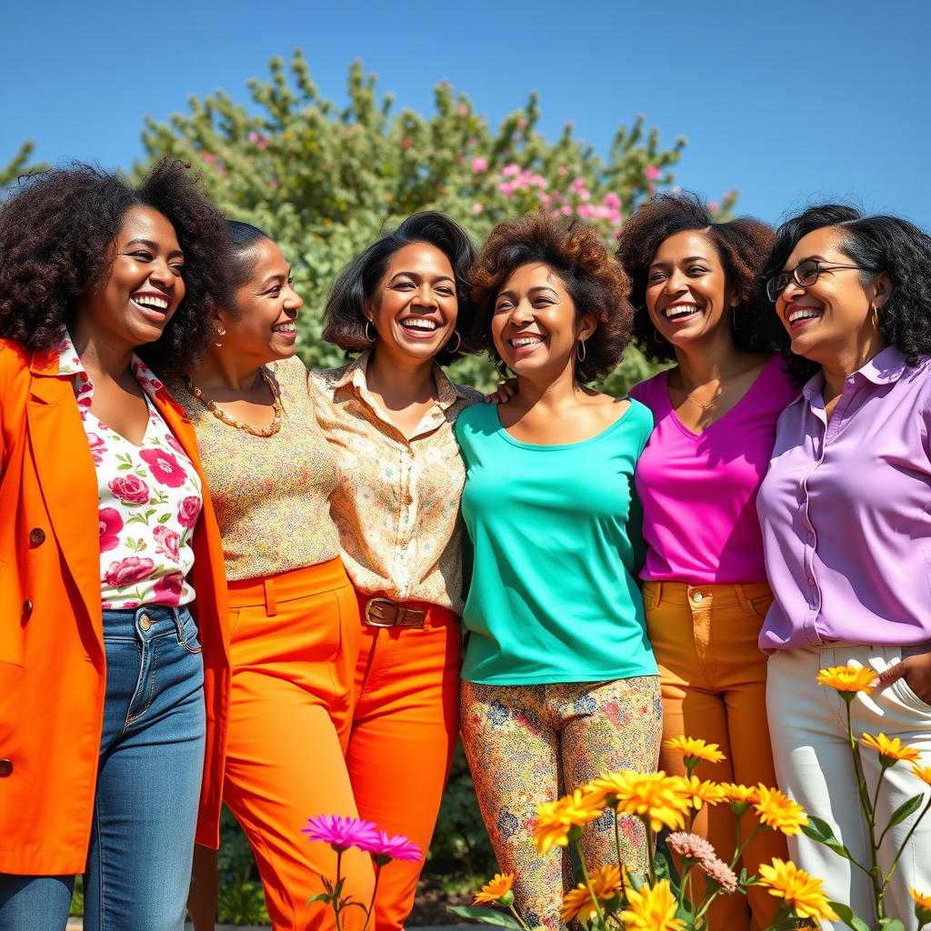 A group of super friendly smiling women, exuding warmth and positivity