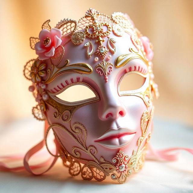 A beautiful and intricate feminine mask, adorned with delicate lace and shimmering sequins
