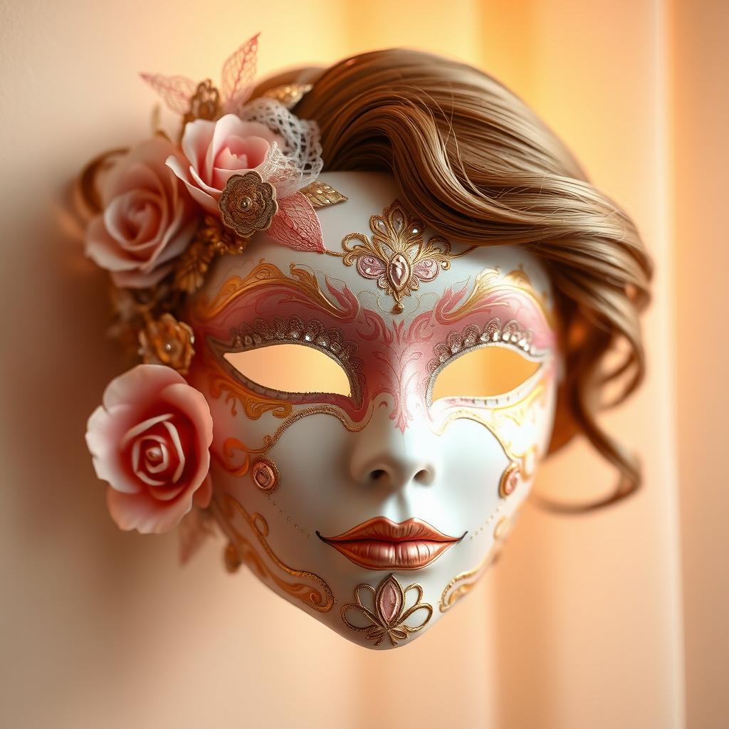 A beautiful and intricate feminine mask, adorned with delicate lace and shimmering sequins