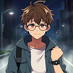 A male anime character with a disheveled appearance, featuring a slightly unkempt hairstyle with some gel