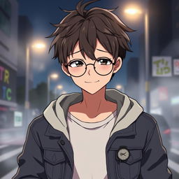 A male anime character with a disheveled appearance, featuring a slightly unkempt hairstyle with some gel