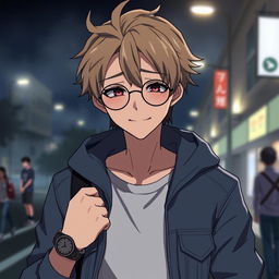 A male anime character with a disheveled appearance, featuring a slightly unkempt hairstyle with some gel