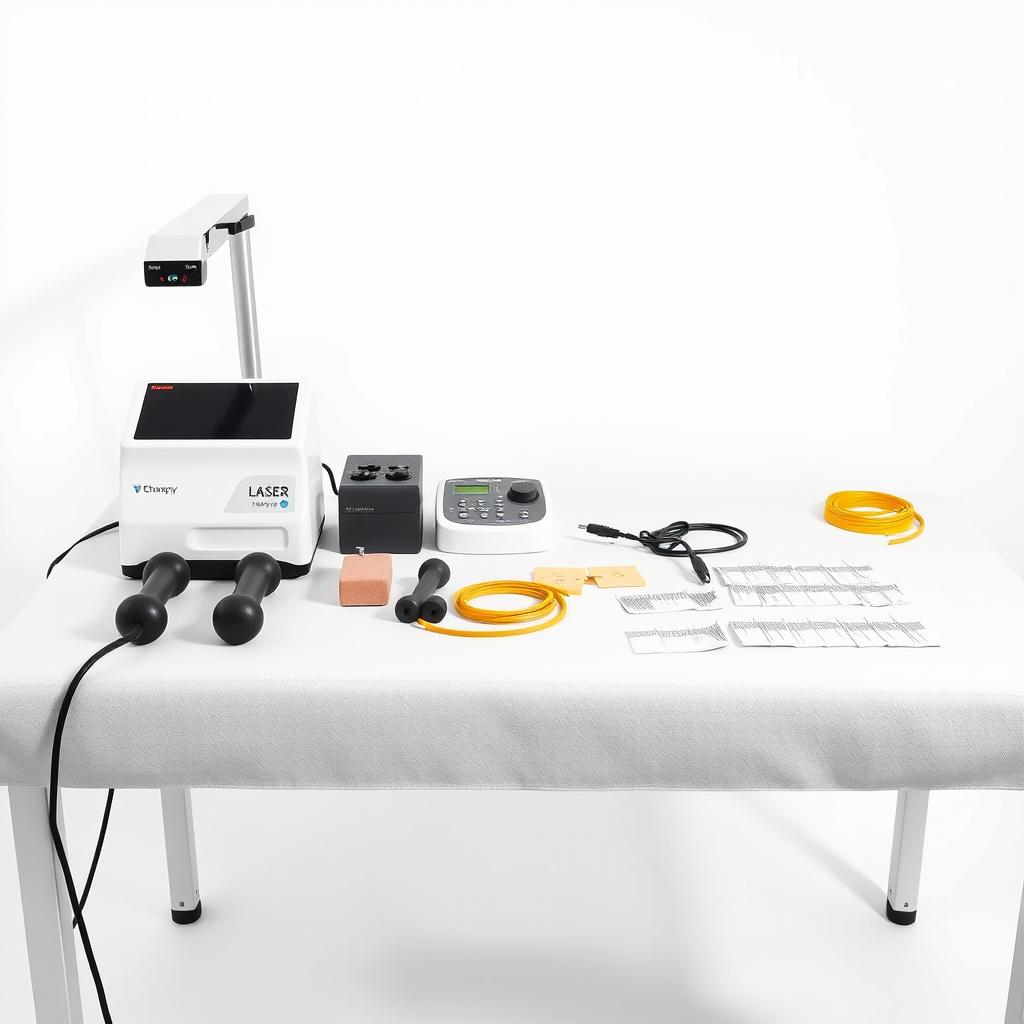 A realistic image of a physiotherapy table set against a white background