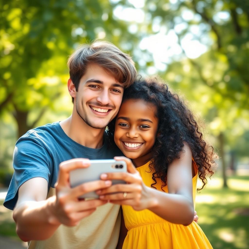A heartwarming scene of two siblings smiling happily as they take a selfie together
