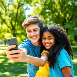 A heartwarming scene of two siblings smiling happily as they take a selfie together