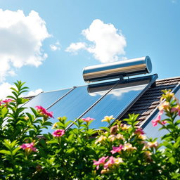 A close-up of an innovative solar heater system installed on a modern house rooftop