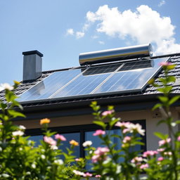 A close-up of an innovative solar heater system installed on a modern house rooftop