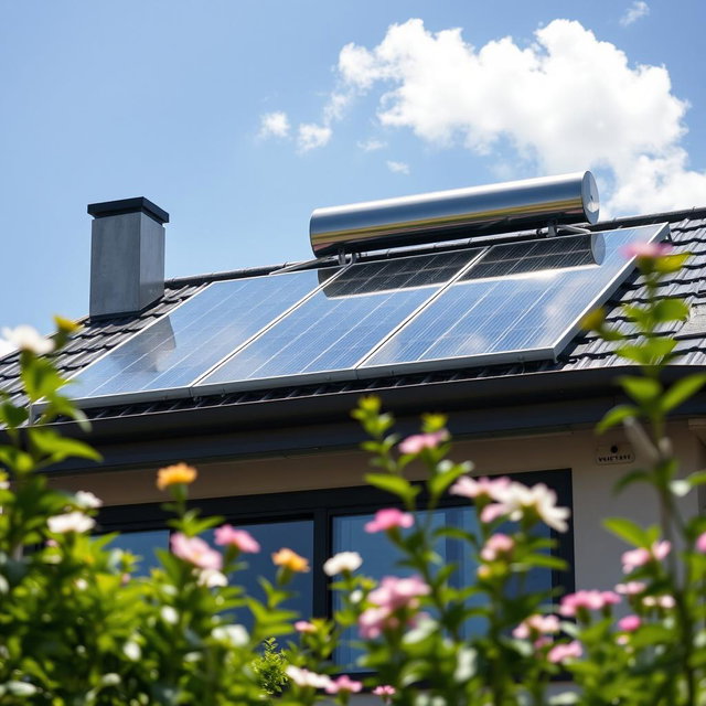 A close-up of an innovative solar heater system installed on a modern house rooftop