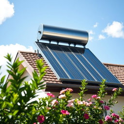 A close-up of an innovative solar heater system installed on a modern house rooftop