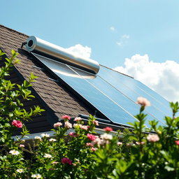 A close-up of an innovative solar heater system installed on a modern house rooftop