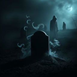 A haunting depiction of the concept of 'Azaab al-Qabr' (Punishment of the Grave) portrayed through a dark, atmospheric scene