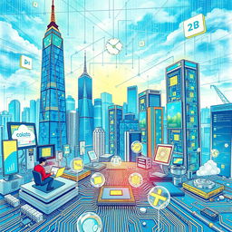 A detailed and artistic drawing focusing on information technology themes