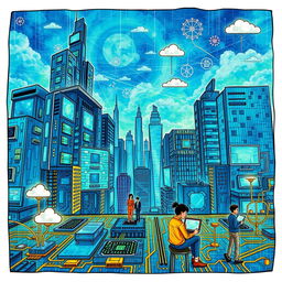 A detailed and artistic drawing focusing on information technology themes