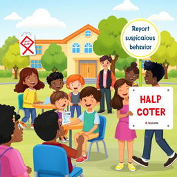 A vibrant and engaging illustration promoting safety in a school environment