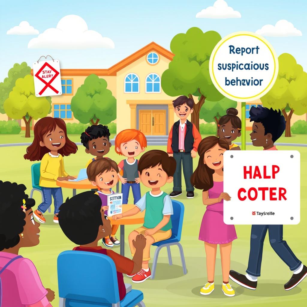 A vibrant and engaging illustration promoting safety in a school environment