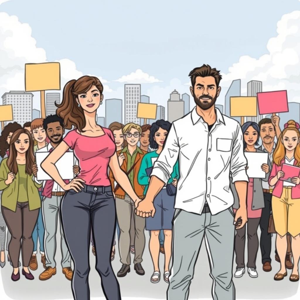 A powerful sketch depicting a diverse group of people symbolizing gender equality