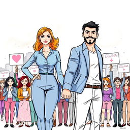 A powerful sketch depicting a diverse group of people symbolizing gender equality