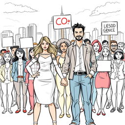 A powerful sketch depicting a diverse group of people symbolizing gender equality