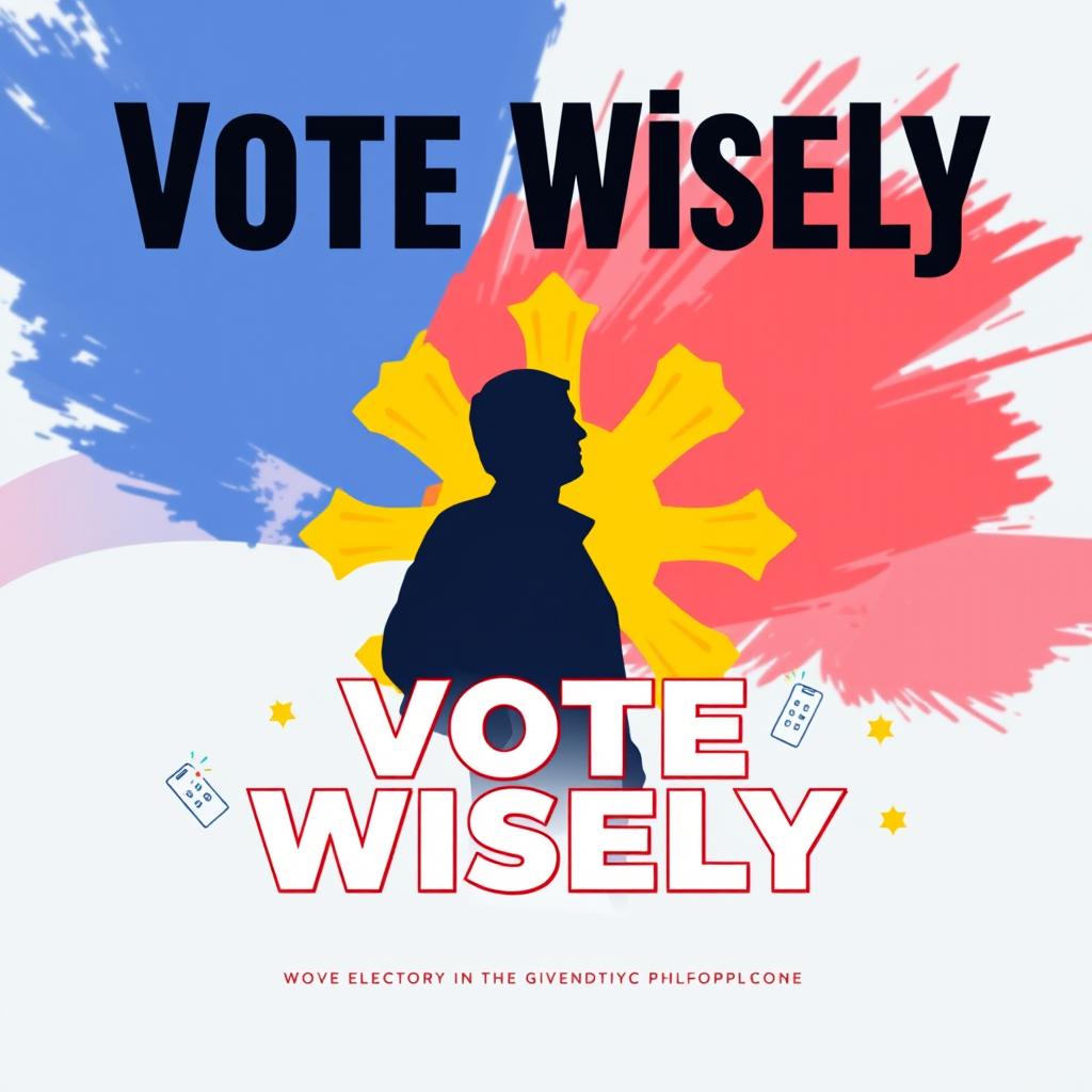 A digital poster about the elections in the Philippines, prominently featuring the message "Vote Wisely" in bold letters
