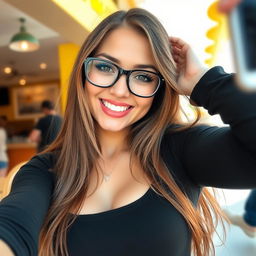 A stunning 18-year-old woman taking a confident selfie
