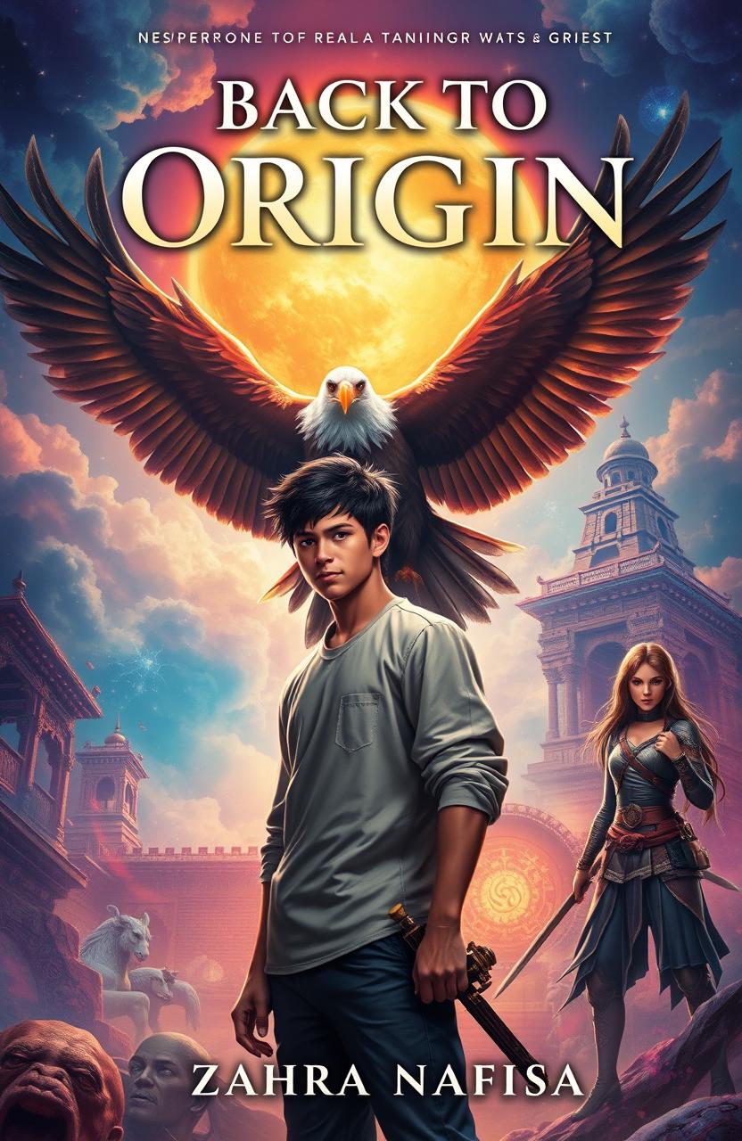 A fantasy book cover design for 'Back to Origin' by Zahra Nafisa