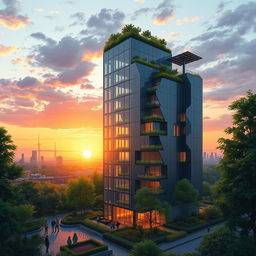 A detailed illustration of a vertical architectural structure inspired by modern design