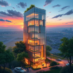 A detailed illustration of a vertical architectural structure inspired by modern design