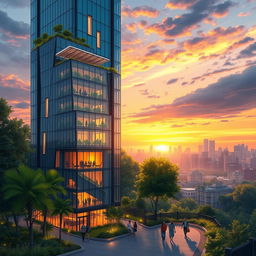 A detailed illustration of a vertical architectural structure inspired by modern design