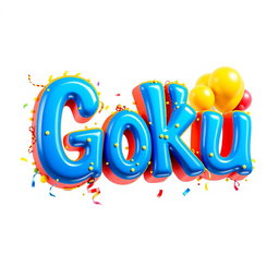 A vibrant and colorful three-dimensional text design featuring the word 'Goku' in bold blue colors