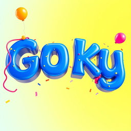 A vibrant and colorful three-dimensional text design featuring the word 'Goku' in bold blue colors