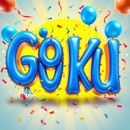 A vibrant and colorful three-dimensional text design featuring the word 'Goku' in bold blue colors