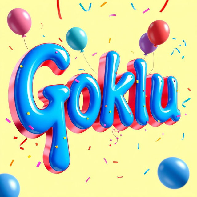 A vibrant and colorful three-dimensional text design featuring the word 'Goku' in bold blue colors